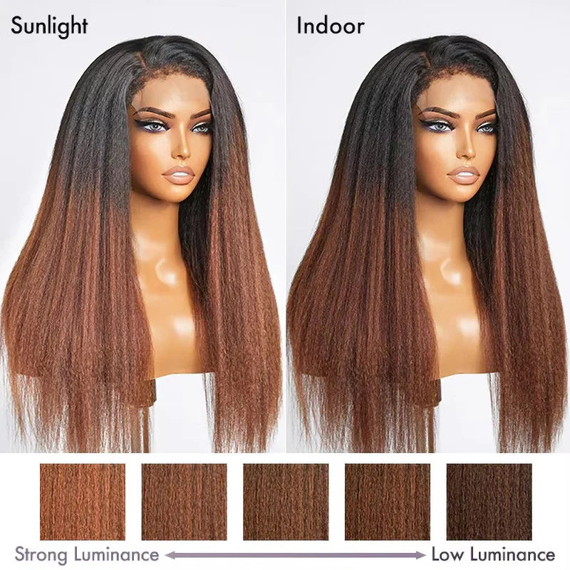 4C Edge Hairline -Ombre 1b/30 Kinky Straight 360 Lace Front Human Hair Wigs Pre Plucked Yaki Straight / Kinky Straight Wigs