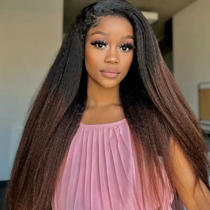 4C Edge Hairline -Ombre 1b/30 Kinky Straight 360 Lace Front Human Hair Wigs Pre Plucked Yaki Straight / Kinky Straight Wigs