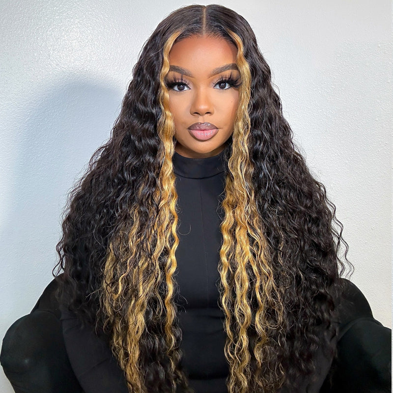 YMY Hair Two Tone Ombre Highlights Honey Blonde 8X5 13x6 HD Lace Front Colored Wigs Two Tones Curly 100% Human Hair