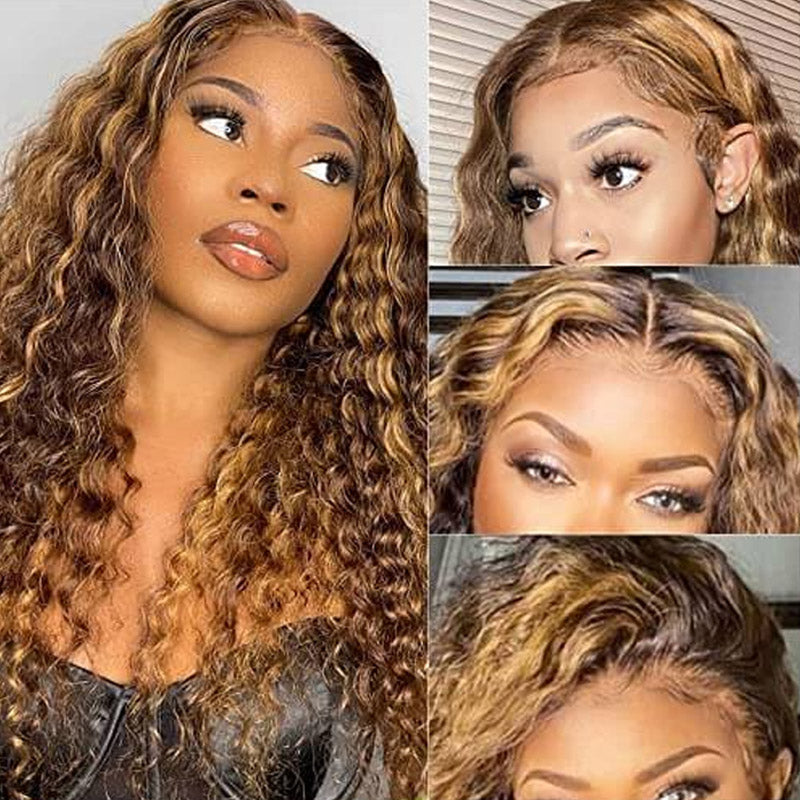 13x4 lace front wigs deep wave highlight hair