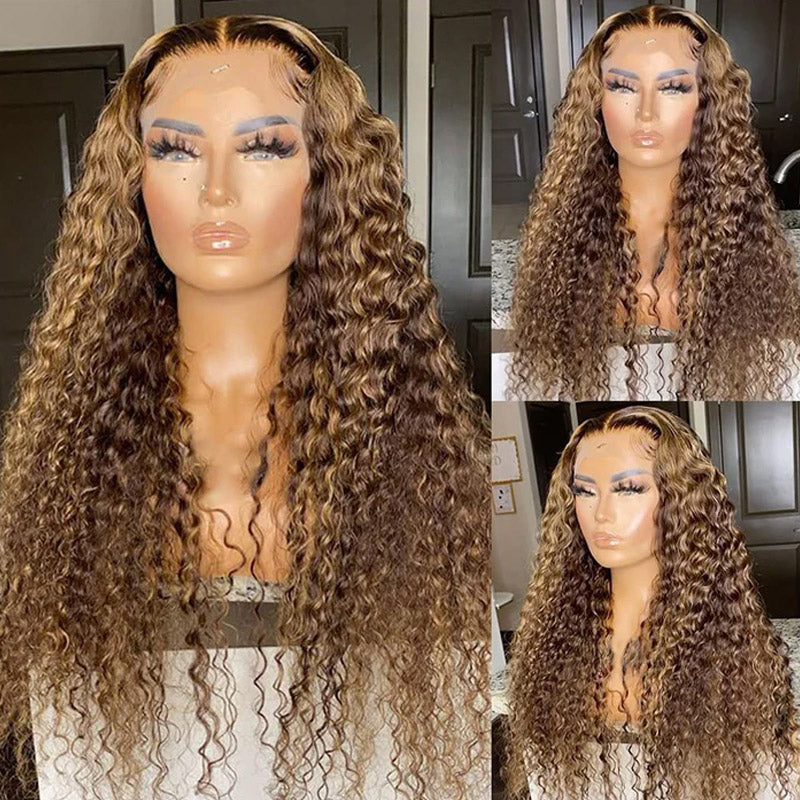 13x4 lace front wig deep wave highlights hair