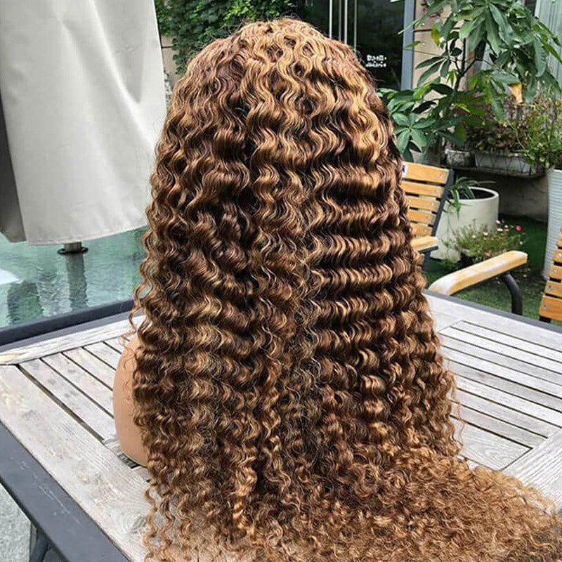 13x4 lace frontal wig deep wave highlights hair