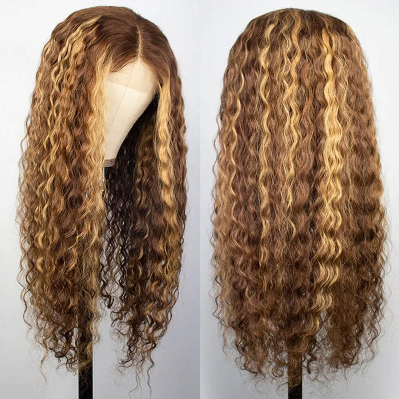 13x4 lace frontal wigs deep wave highlights hair