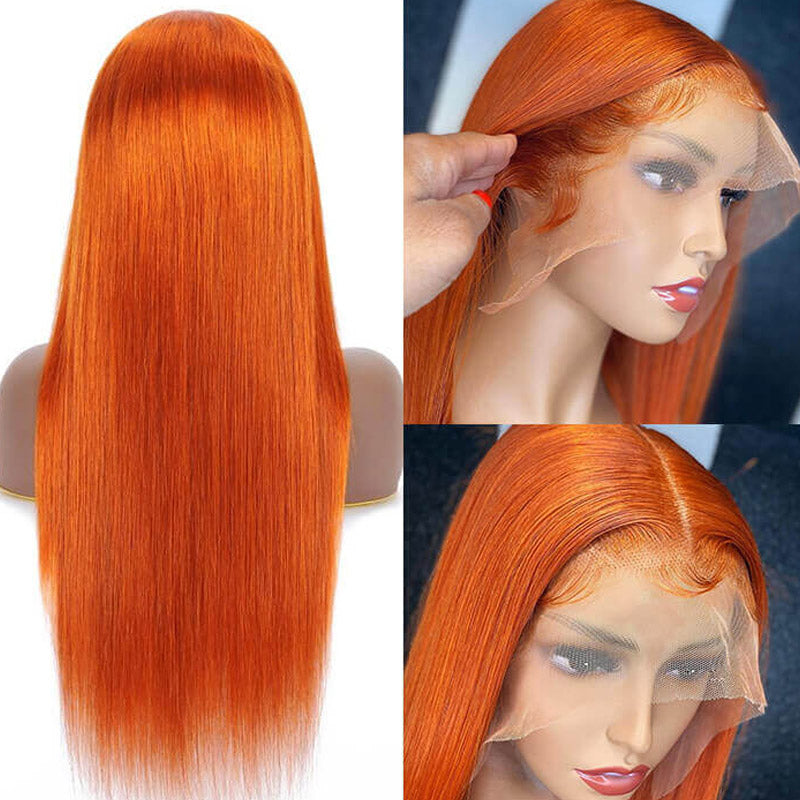 13x4 lace frontal wig ginger color straight hair