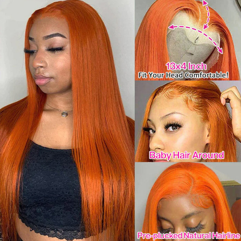 13x4 lace frontal wigs ginger color straight hair