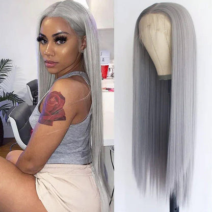 13x4 grey color straight lace wig