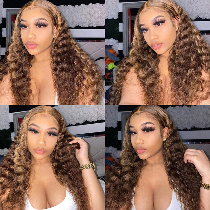 piano color deep wave lace frontal wigs