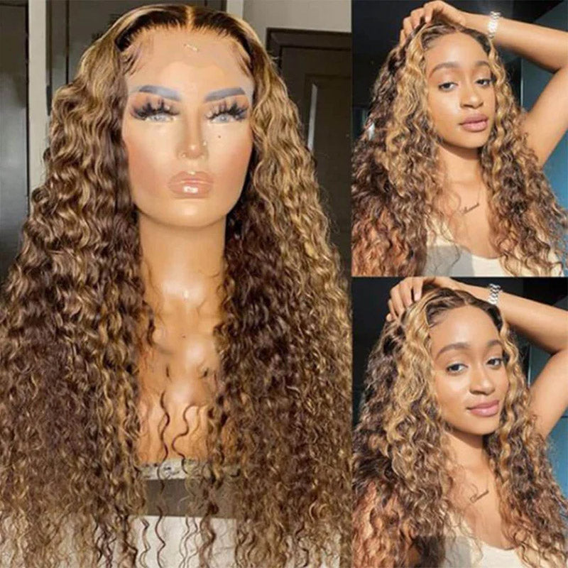13x4 curly highligh lace front wig