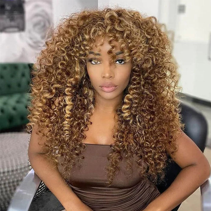 honey blonde highlight jerry curly lace front wigs