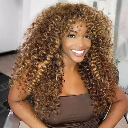 honey blonde highlight jerry curly lace frontal wig