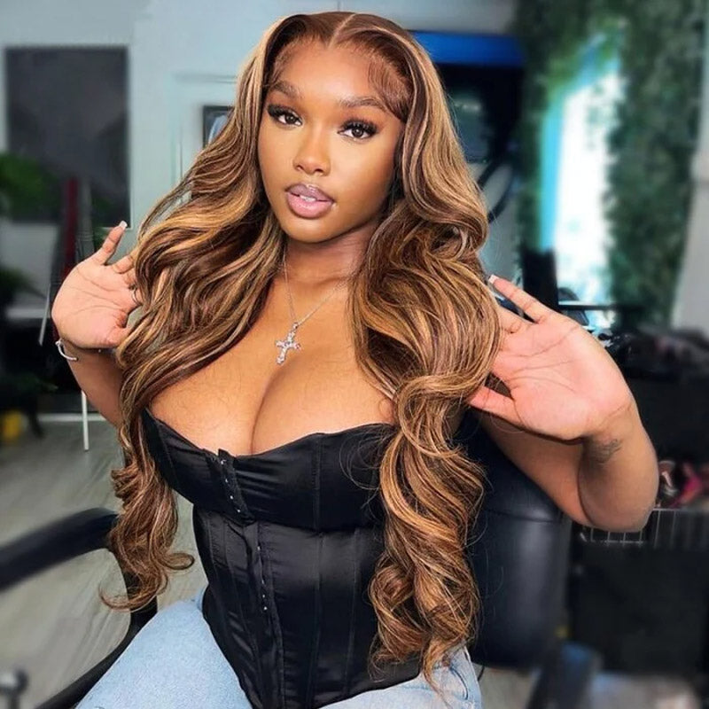 13x4 lace frontal wig loose wave highlight hair
