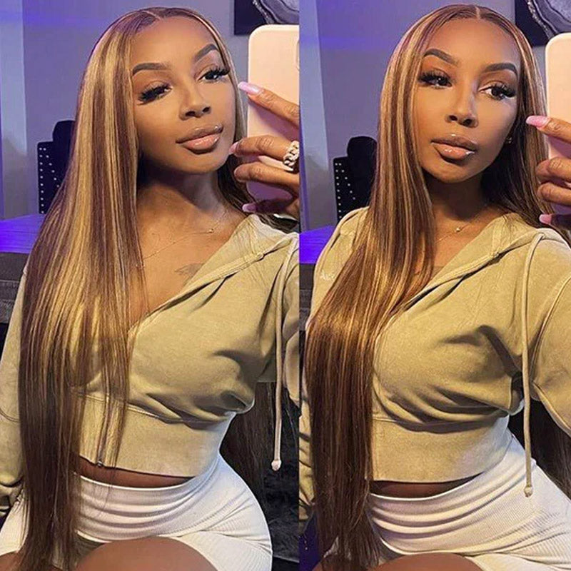 honey bl.onde highlight straight hd lace wig