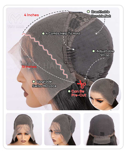 Pre Styled Pre Braided Wig Glueless 13x4 HD Lace Front Human Hair Wig Pre Plucked Natural Hairline