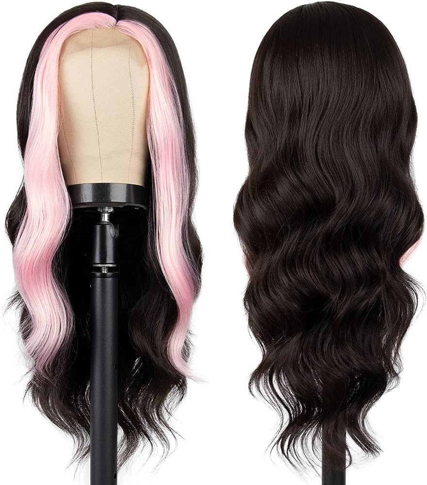 pink skunk stripe body wave 13x6 lace frontal wig