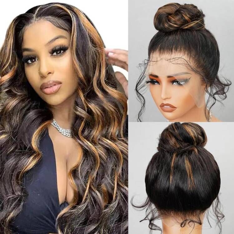 1B/30 Highlight New Tech Upgrade Glueless 360 HD Lace Wigs With Invisi-Strap Snug Fit Pre Plucked Lace Parting Anywhere