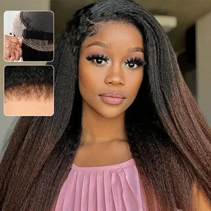 1B/30 Ombre 4C Hairline 360 Lace Front Yaki Straight / Kinky Straight Wigs  HD Lace Human Hair Wigs with 4C Curly Baby Hair High Density
