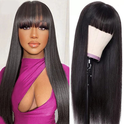 glueless straight wig with bang