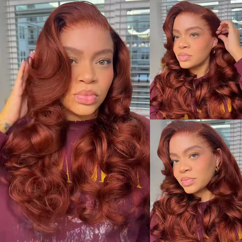 13x4 Lace Front Body Wave 33B Auburn Color Human Hair Wigs For Sale