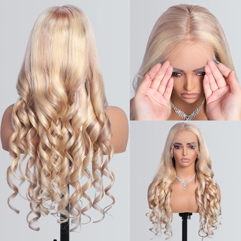 Honey Blonde Highlights P18/613 Body Wave Glueless 5x5 Lace Wig 13x6 Full Lace Frontal Wig 180% Density