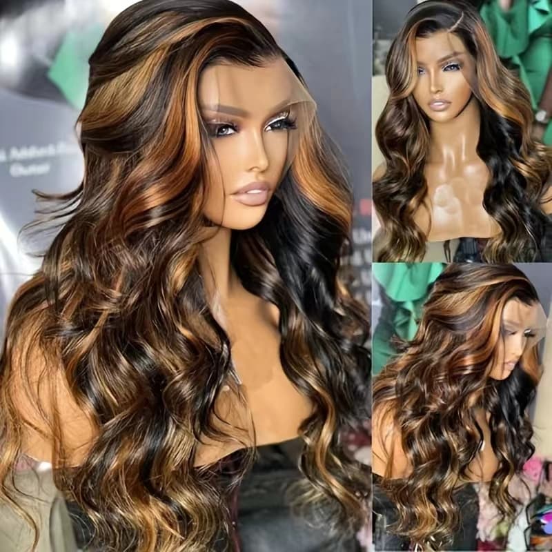 1B/30 Highlight New Tech Upgrade Glueless 360 HD Lace Wigs With Invisi-Strap Snug Fit Pre Plucked Lace Parting Anywhere