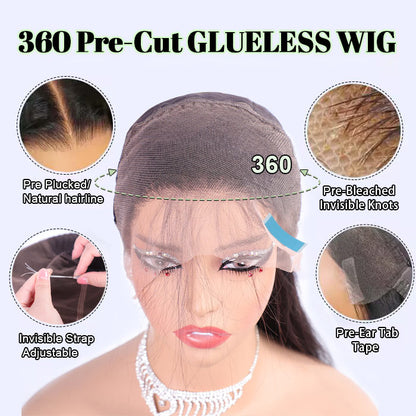 1B/30 Highlight New Tech Upgrade Glueless 360 HD Lace Wigs With Invisi-Strap Snug Fit Pre Plucked Lace Parting Anywhere