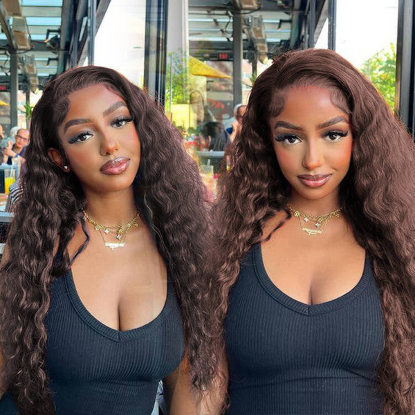 Chocolate Brown Water Wave Invisi Strap Snug Fit 360 HD Lace Wigs With Invisi-Strap Snug Fit Pre Everthing Wigs
