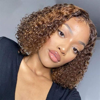 4x4 honey blonde curly bob wig