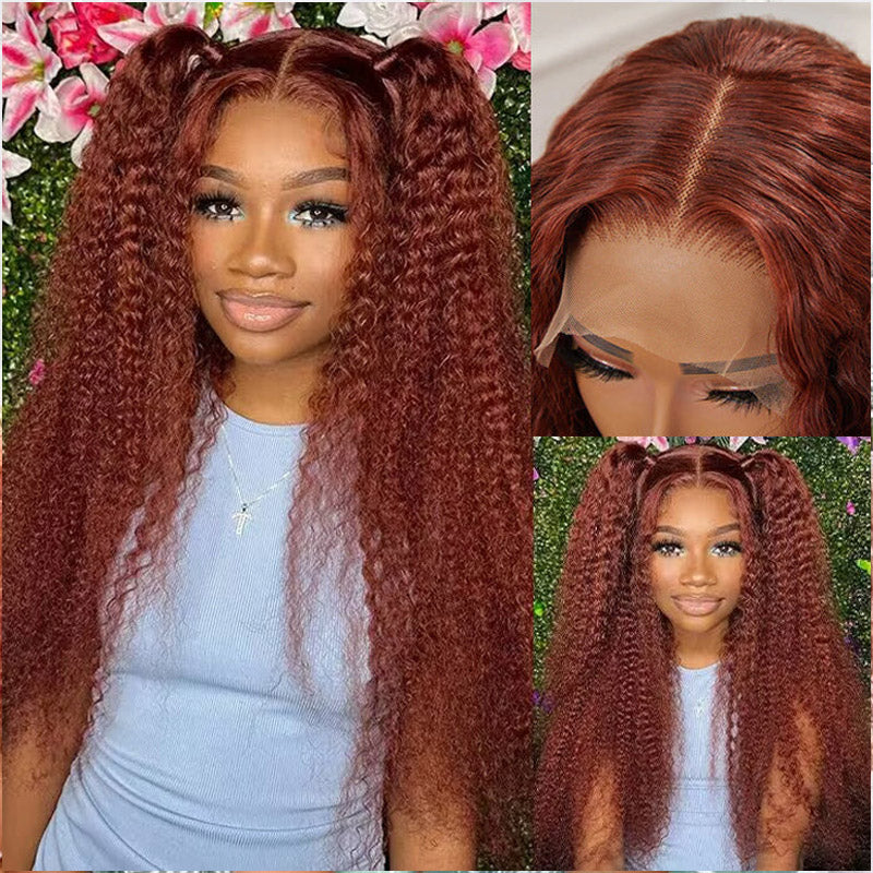 reddish brown 5x5 hd lace closure kinky curly glueless wig