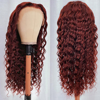 deep wave auburn color 5x5 hd lace closure wig
