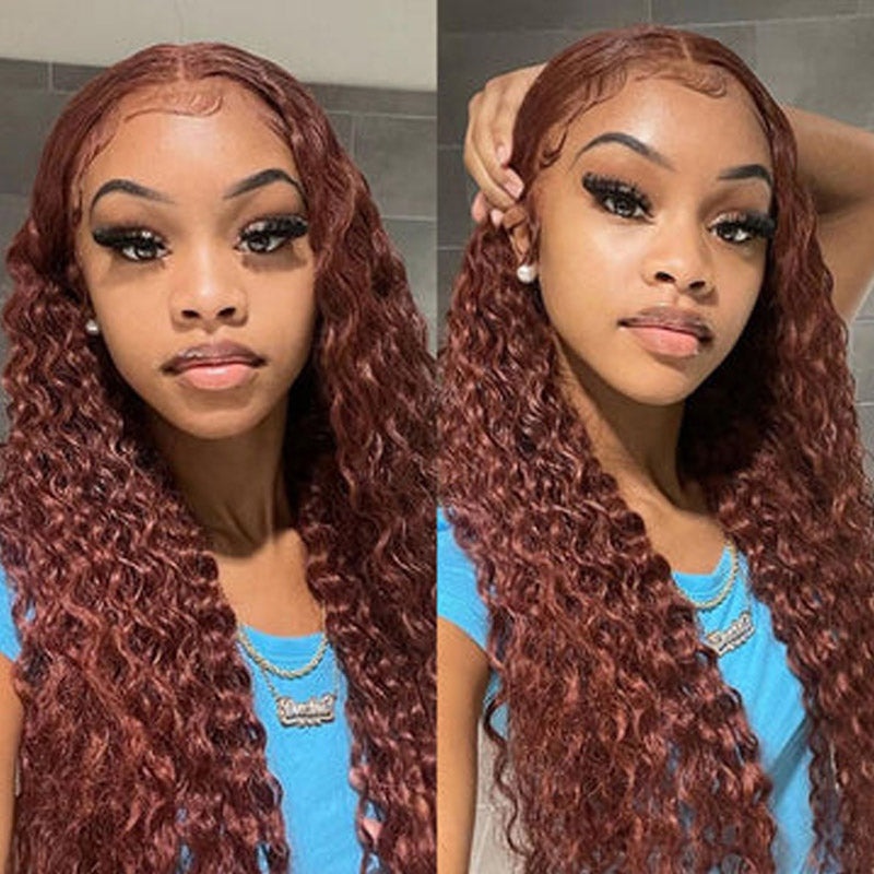 deep wave auburn color 5x5 hd lace wigs