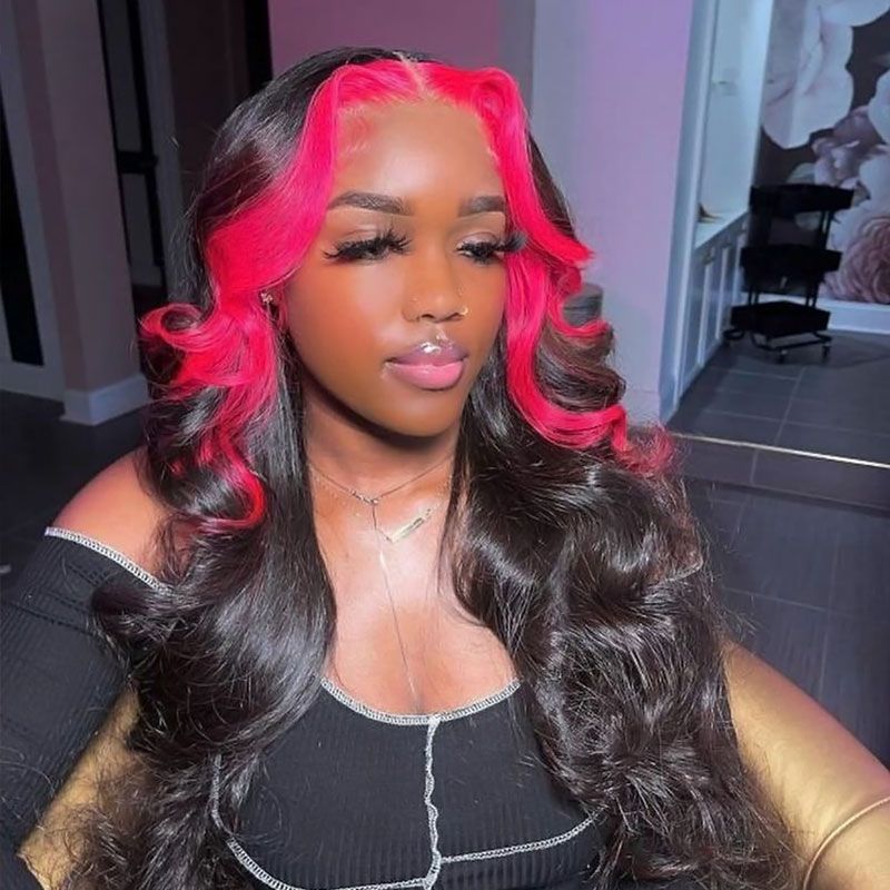 5x5 hd lace red skunk stripe wig