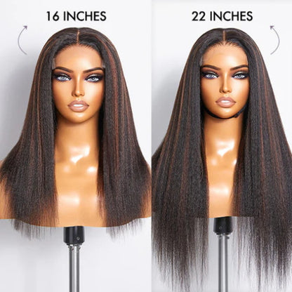 Highlight Color 5x5 /8x5 Lace Wig Yaki Straight / Kinky Straight Wigs  HD Lace Human Hair Wigs with 4C Curly Baby Hair High Density
