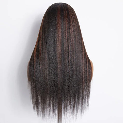 Highlight Color 5x5 /8x5 Lace Wig Yaki Straight / Kinky Straight Wigs  HD Lace Human Hair Wigs with 4C Curly Baby Hair High Density