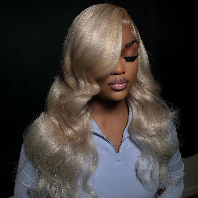 613 Blonde Body Wave Lace Front Wigs with Curtain Bangs