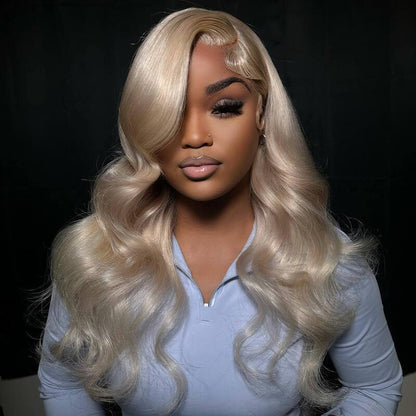 613 Blonde Body Wave Lace Front Wigs with Curtain Bangs