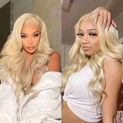 613 Blonde Body Wave Lace Front Wigs with Curtain Bangs