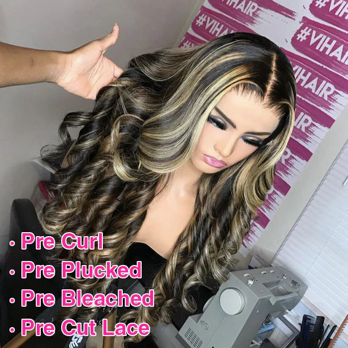 Pre All Everything | Wear Go Highlights Bouncy Body Wave Pre Bleached Tiny Knots 8x5 HD Lace Glueless Wig