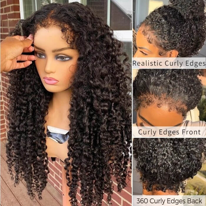 Curly Wigs With 4C Edges Lace Front Wigs Pre Plucked HD Lace Wigs High Density