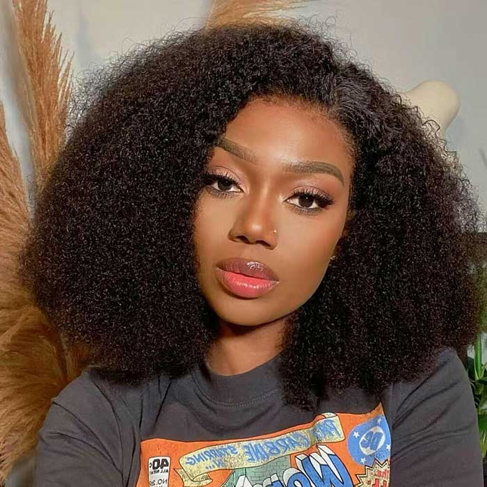 4C Hairline 220% Density Afro Kinky Curly Wig 8x5 Glueless HD Lace Kinky Edges Human Hair Wigs