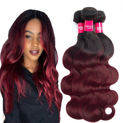 3 Bundles Human Hair Ombre Burgundy Color