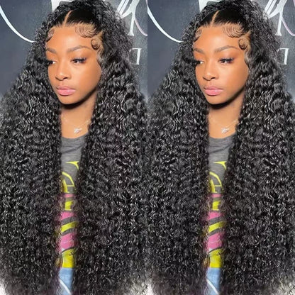 Deep Wave Full Lace Front Wigs Free Part Skin Melt HD Wig Natural Black With Pre Plucked 230% Density