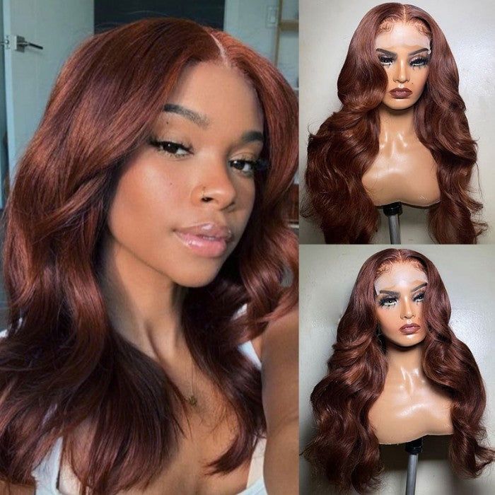 reddish brown color body wave glueless lace closure wig
