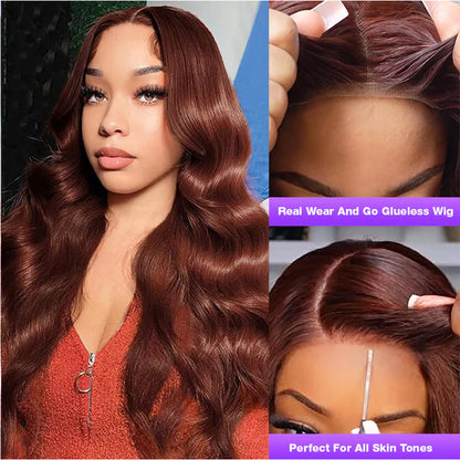 reddish brown color body wave glueless lace closure wigs