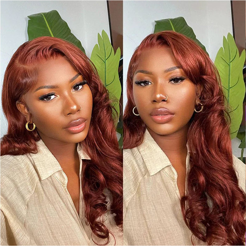 glueless reddish brown color body wave hd lace wig