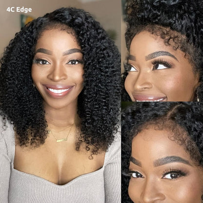 4C Curly Edges 13x4 Lace Front Bob Wigs Short Curly 4x4 HD Lace Wigs Ready-to-wear