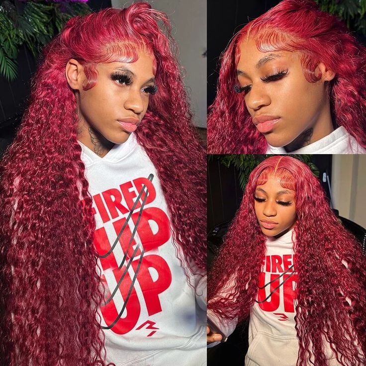 YMY Hair 99J Colored Deep Wave Hair Pre Plucked Burgundy Wigs For Women