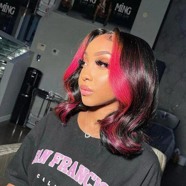 5x5 Lace Closure Red Skunk Stripe Body Wave Human Hair Wig
