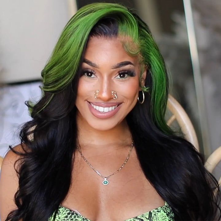 lace front wigs green skunk stripe hair