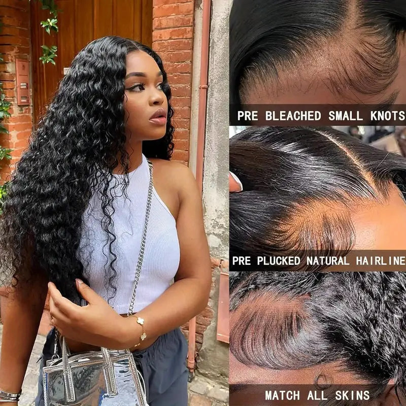 8x5 HD Lace Wigs Deep Wave Pre Cut Glueless Lace Wigs Human Hair For Sale