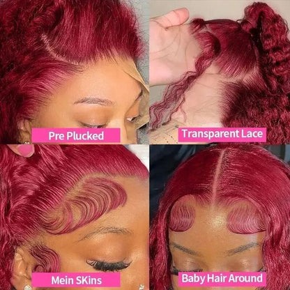 YMY Hair 99J Colored Deep Wave Hair Pre Plucked Burgundy Wigs For Women